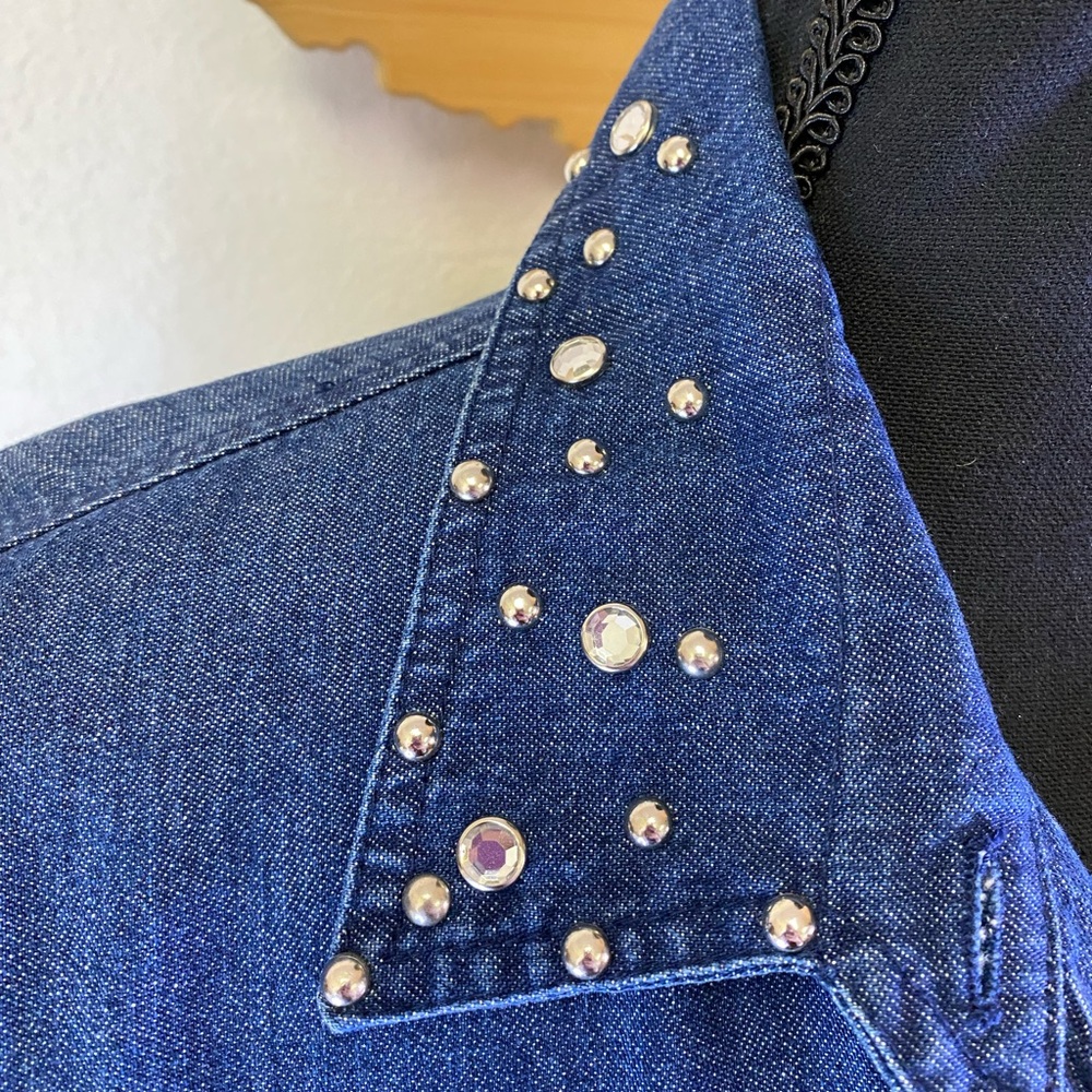 Marshall Rousso Vintage Button Down Denim Shacket Rhinestone Studded SMALL - Picture 6 of 15